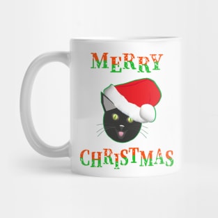 Merry Christmas Smiling Cat Wearing a Santa Claus Hat (White Background) Mug